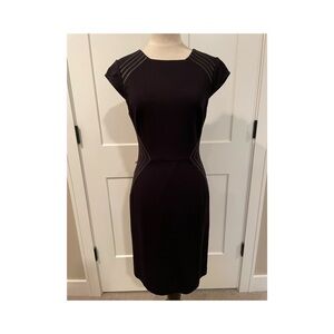 Ivy + Blu - Black Sheath Dress with Faux Leather Stripe Detailing